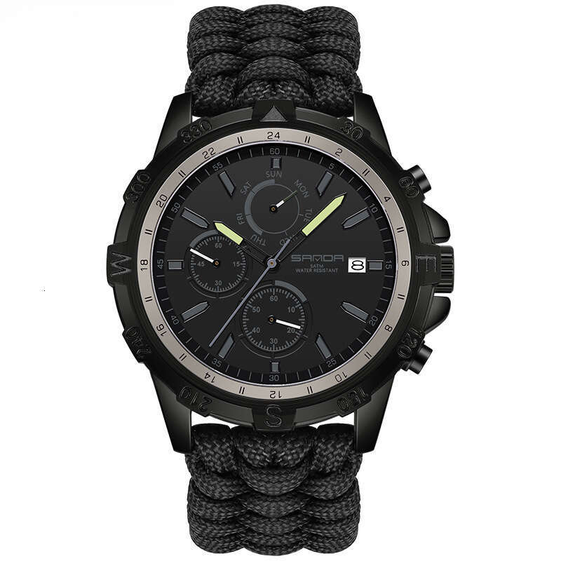 DHwatches Sanda Brand Quartz Outdoor Hiking Sports Detachable Woven Strap Calendar Men's Watch Three Eyes Six Hands Wristwatch