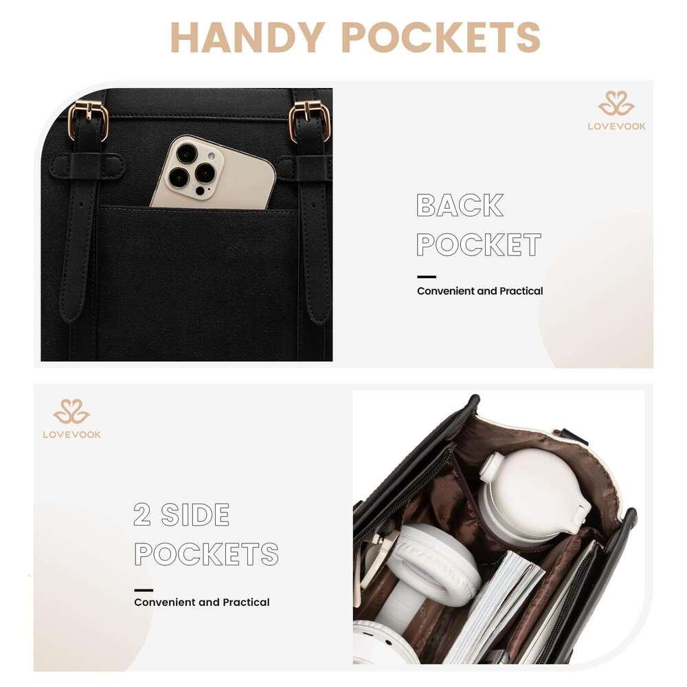 Womens Fashion Designer Bag Large Capacity Shoulder Bags Business Travel Laptop Briefcase for Office Travel University Casual Handbag Solid Color Blac