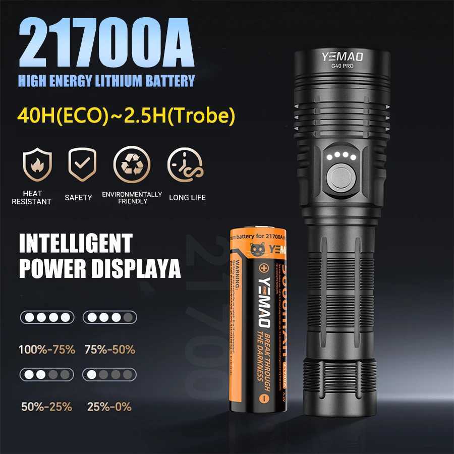 YEMAO G40pro 2000Lumens Tactical Flashlight SST40 LED Flashlights USB Rechargeable Long Range 380 Meters for Emergency Searching C250915