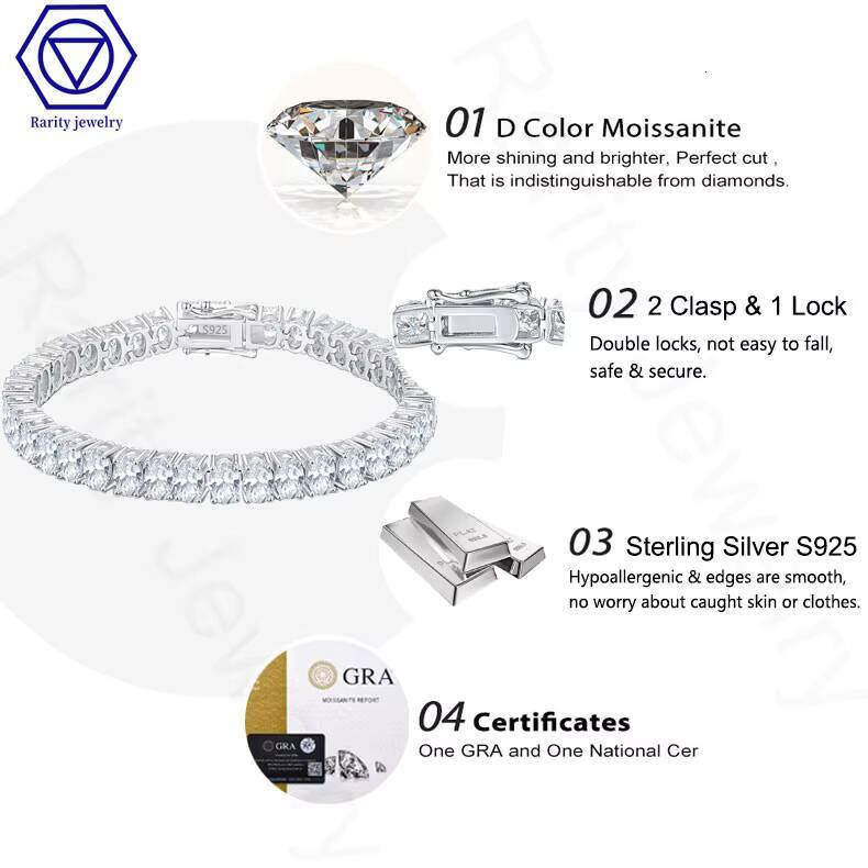 Rarity Wholesale Factory Price Iced Out Oval Shape D Color VVS 925 Sterling Silver Moissanite Tennis Chain Bracelet for Gift