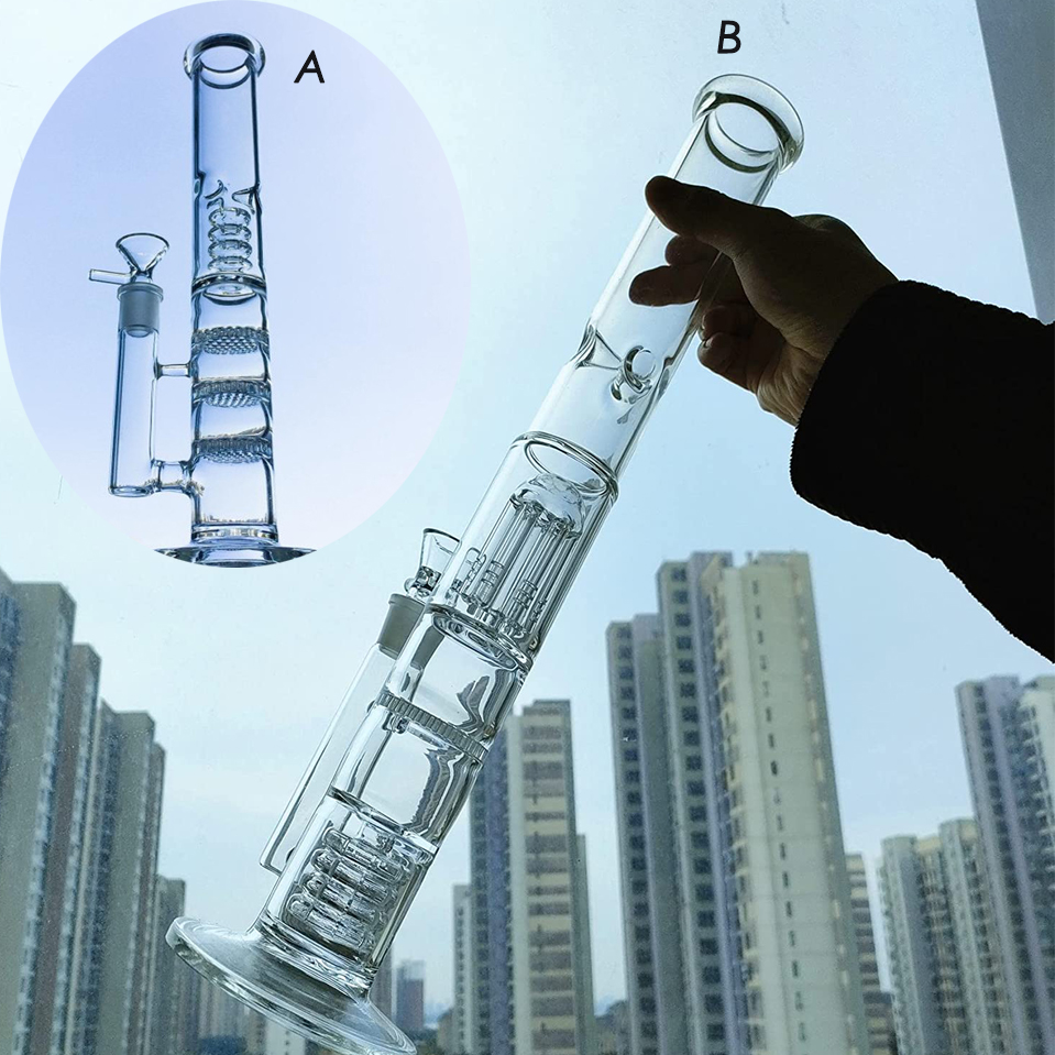 Straight Tube Glass Bongs Water Pipes Bubbler Smoking Pipe Hookahs Percolator Water Bongs Recycler Dab Rigs with 18mm bowl 15.7''