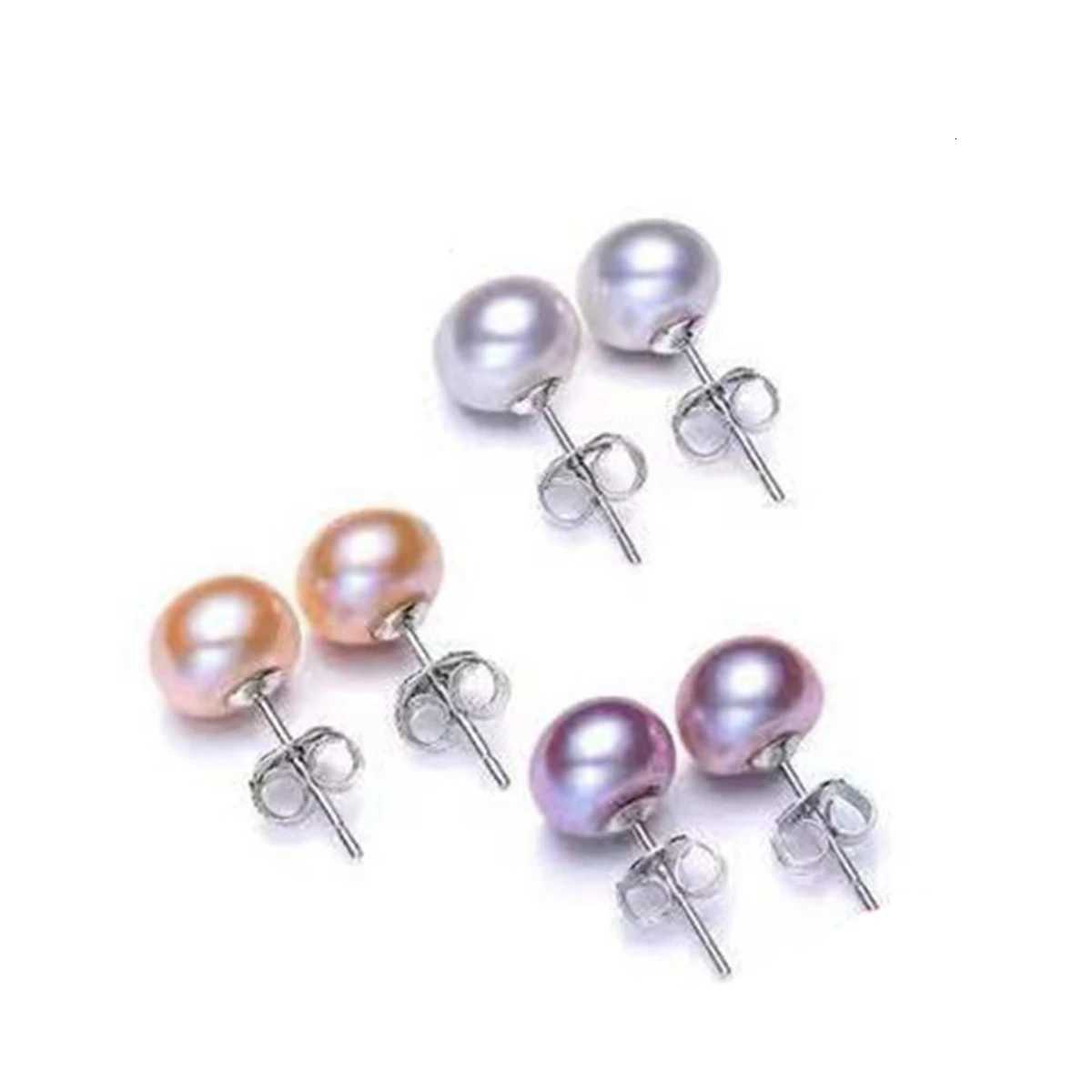 Women Freshwater Pearl Earrings Stud with 925 Sterling Silver Needle Real Fresh Water Cultured Pearls Ear Studs Girl Color SizeXJ250915