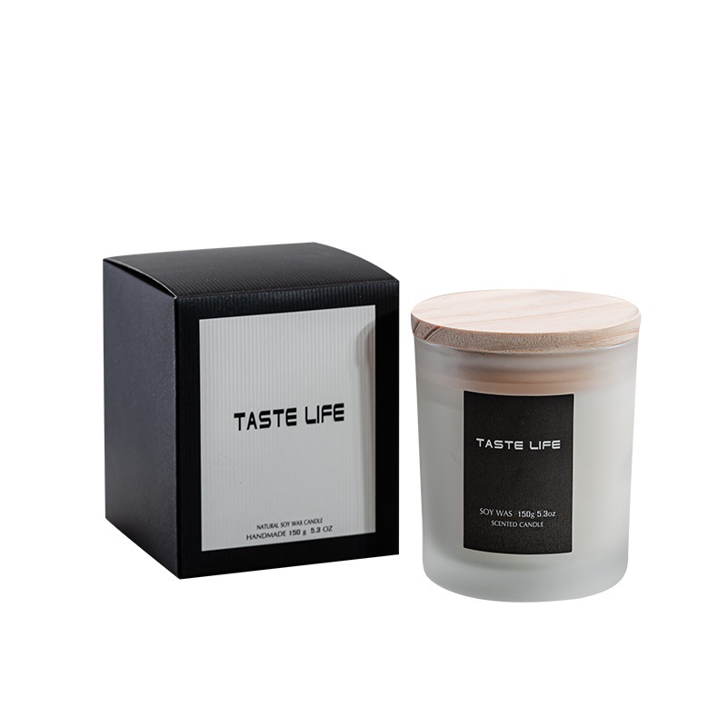 Soy Wax Fragrance Glass Candle with Wood Cover for Non-Smoking Aromatherapy Gifts