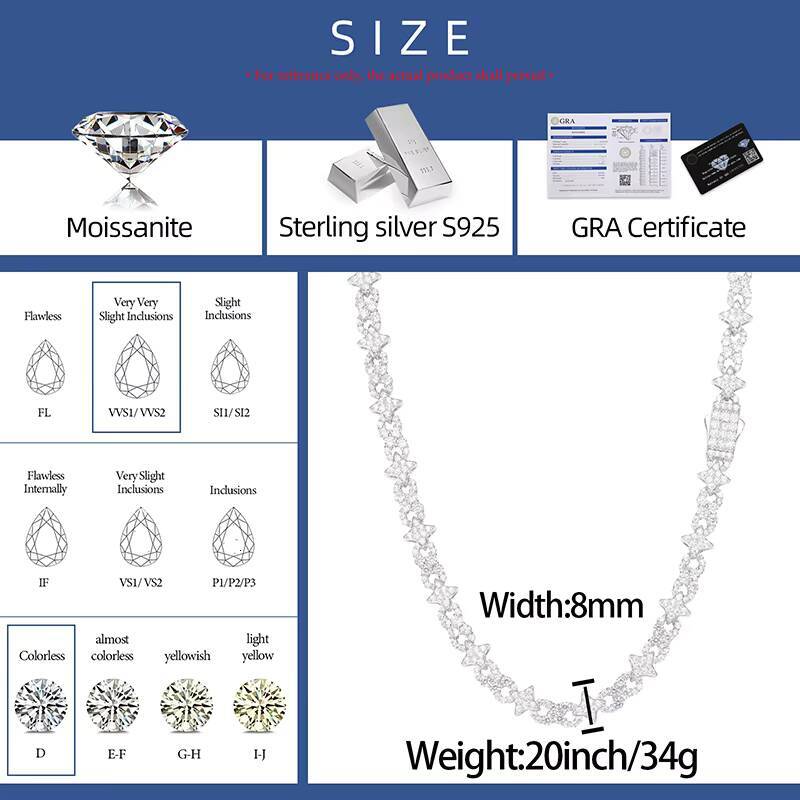 New Fashion Original Design Style 8MM 925 Sterling Silver Infinity Symbol Star Iced Out Moissanite Cuban Link Chain