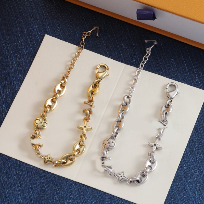 Designer Bracelet Luxury Geometry Clover Charm Bracelet Gold Silver Plated Chain Bangle For Unisex Man Women Fashion Jewelry Punk Hip-Hop Christmas Gift