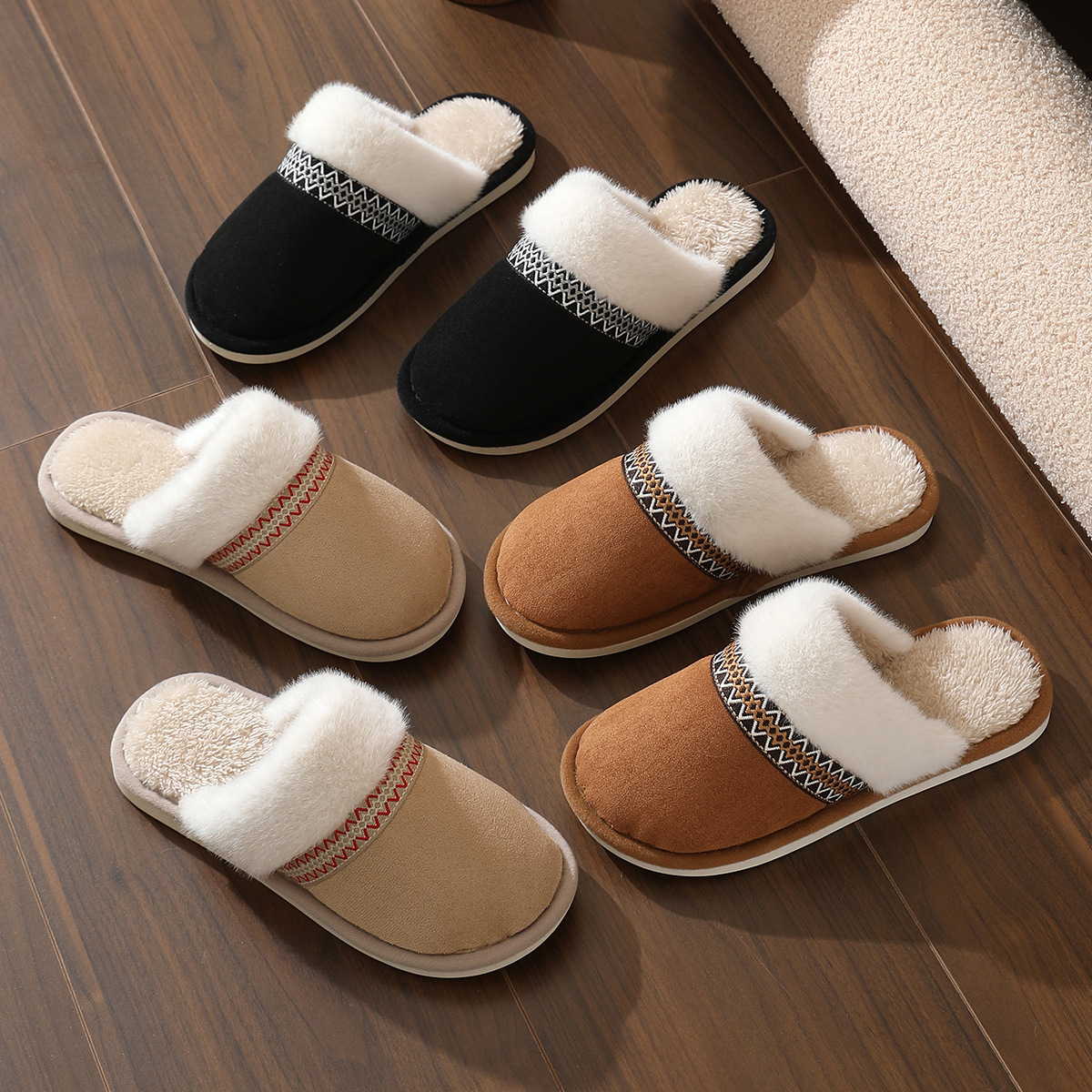 Designer Slippers Winter 2025 New Warm Indoor Home Anti-slip thick-soled Cotton Slippers Men's and Women's woolen slippers Free shipping