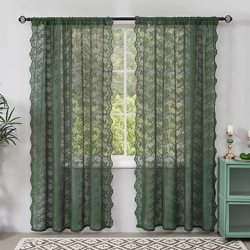 YL-37180 French green kitchen gauze curtain retro American light-transmitting French double-layer lace bedroom partition curtain bay window curtain