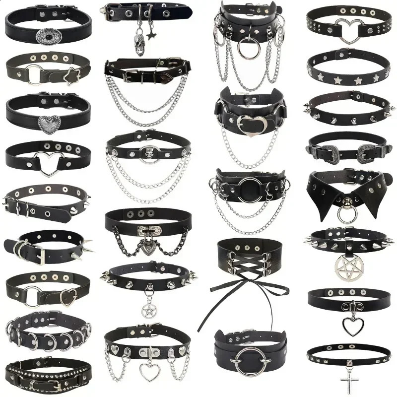 Punk PU Leather Chocker Necklaces for Women Hip Hop Rock Chain Heart Pentagram Rivet Necklace Creative Party Jewelry Accessories 250912