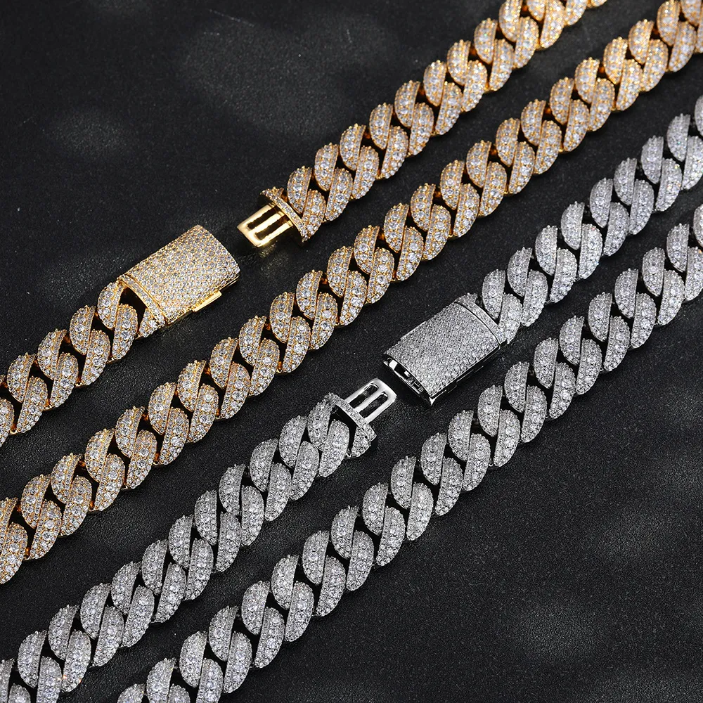 Dia gold necklace 20mm Width 3 Row hop hip jewelry iced Out moissanite dias cuban link chain necklaces designer bracelet Free Shipping