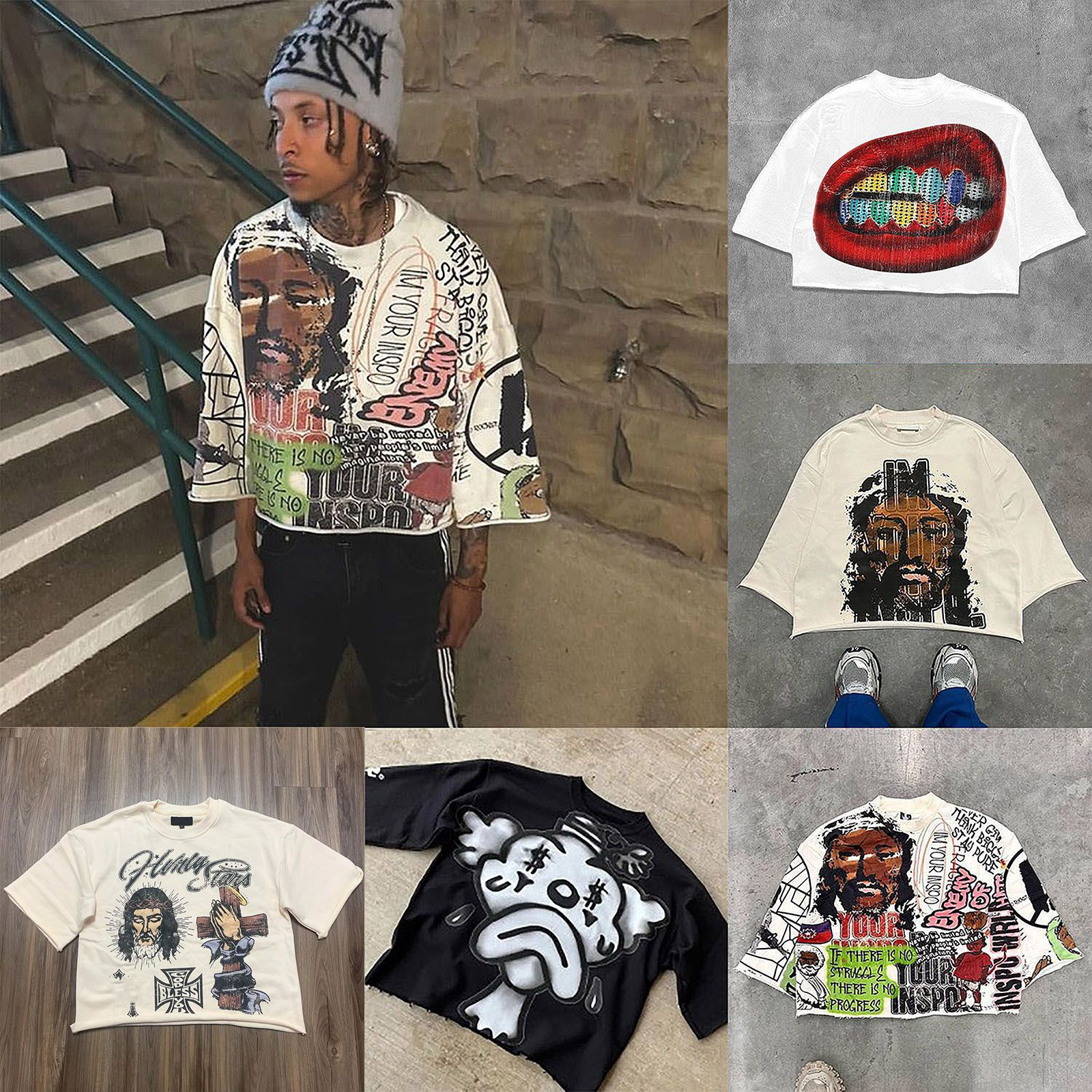 Men's T Shirts Shirts Mid Long Sleeve Mens Womens Punk Hip Hop Graffiti Style Graphic Tee Oversized Harajuku Loose Short Sleeved