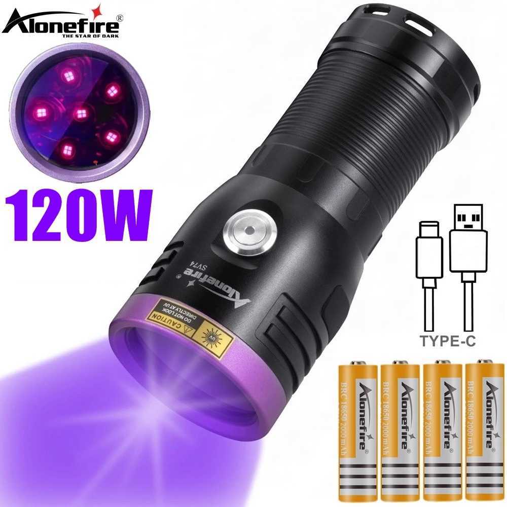 120W 6x Led 365nm High power UV Flashlight USB Charging Black light Curing Money Ore Scorpion Pet Stains Cat Tinea Marker Torch C250915