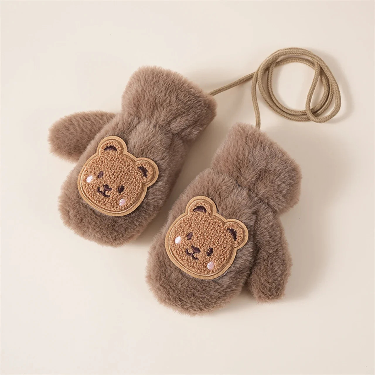 Winter Thicken Warm Baby Gloves Cute Cartoon Bear Baby Boys Girls Mittens Faux Fur Toddler Kids Fingerless Gloves 250915