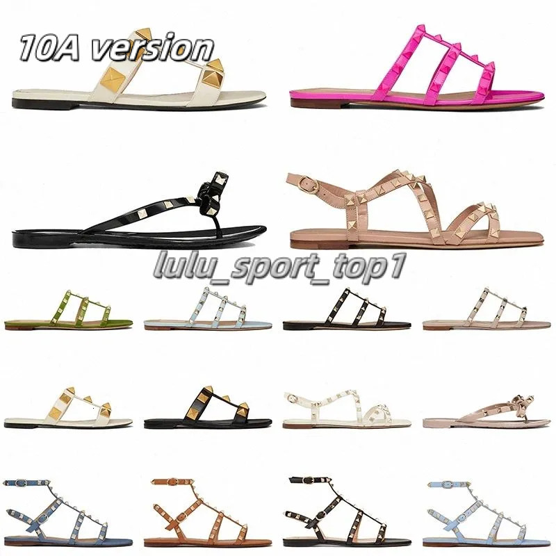 2025 10A valentio Designer Dress Shoes Womens Luxury Sandals Famous Stud Summer Flat Heels Leather Rivet Black Pointed Peep-Toes Lady Sexy Wedding Platform 6d7