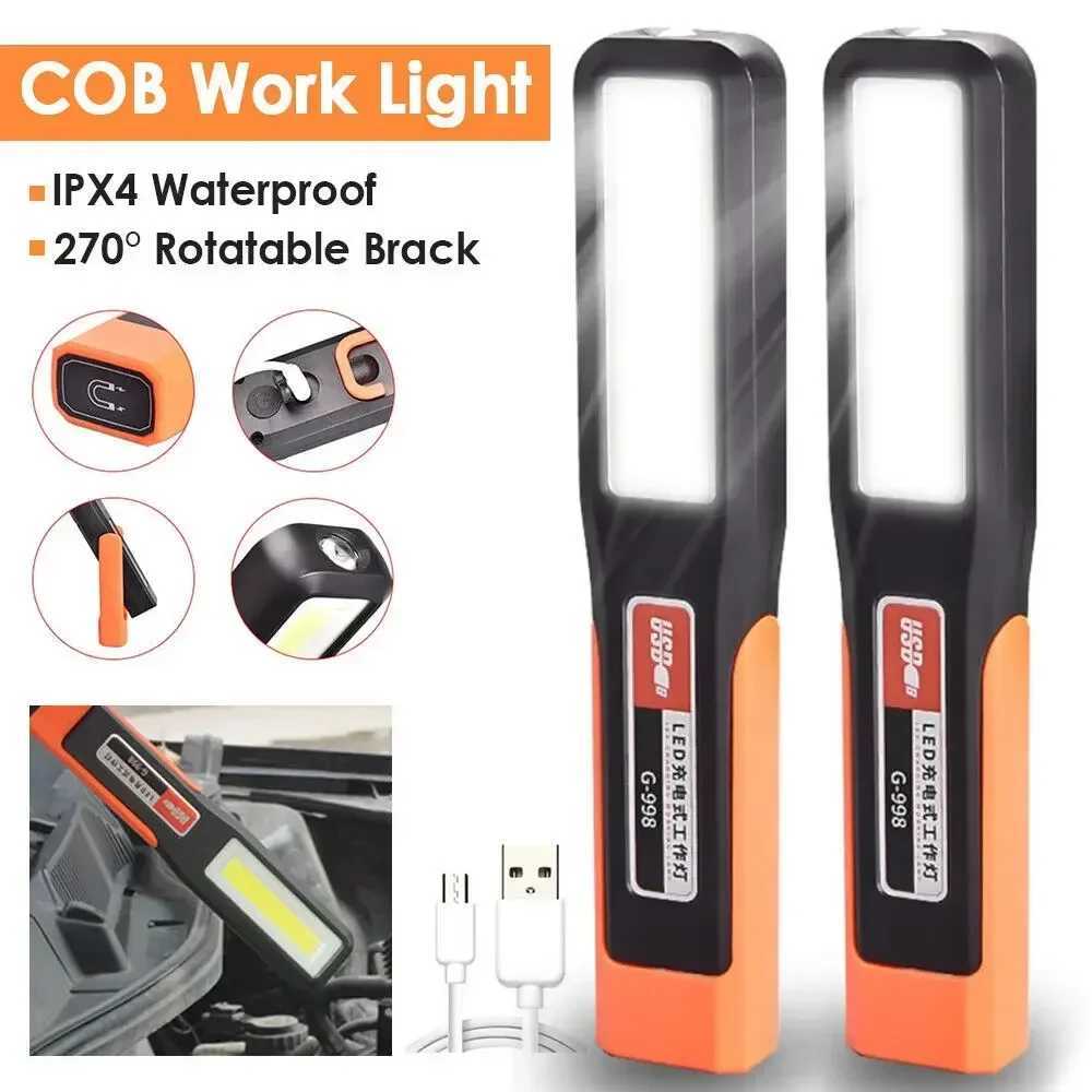 1248PCS Bright COB LED Work Light Car Mechanic Lamp USB Rechargeable Flashlight Magnetic Torch Emergency Light Warning Light C250915