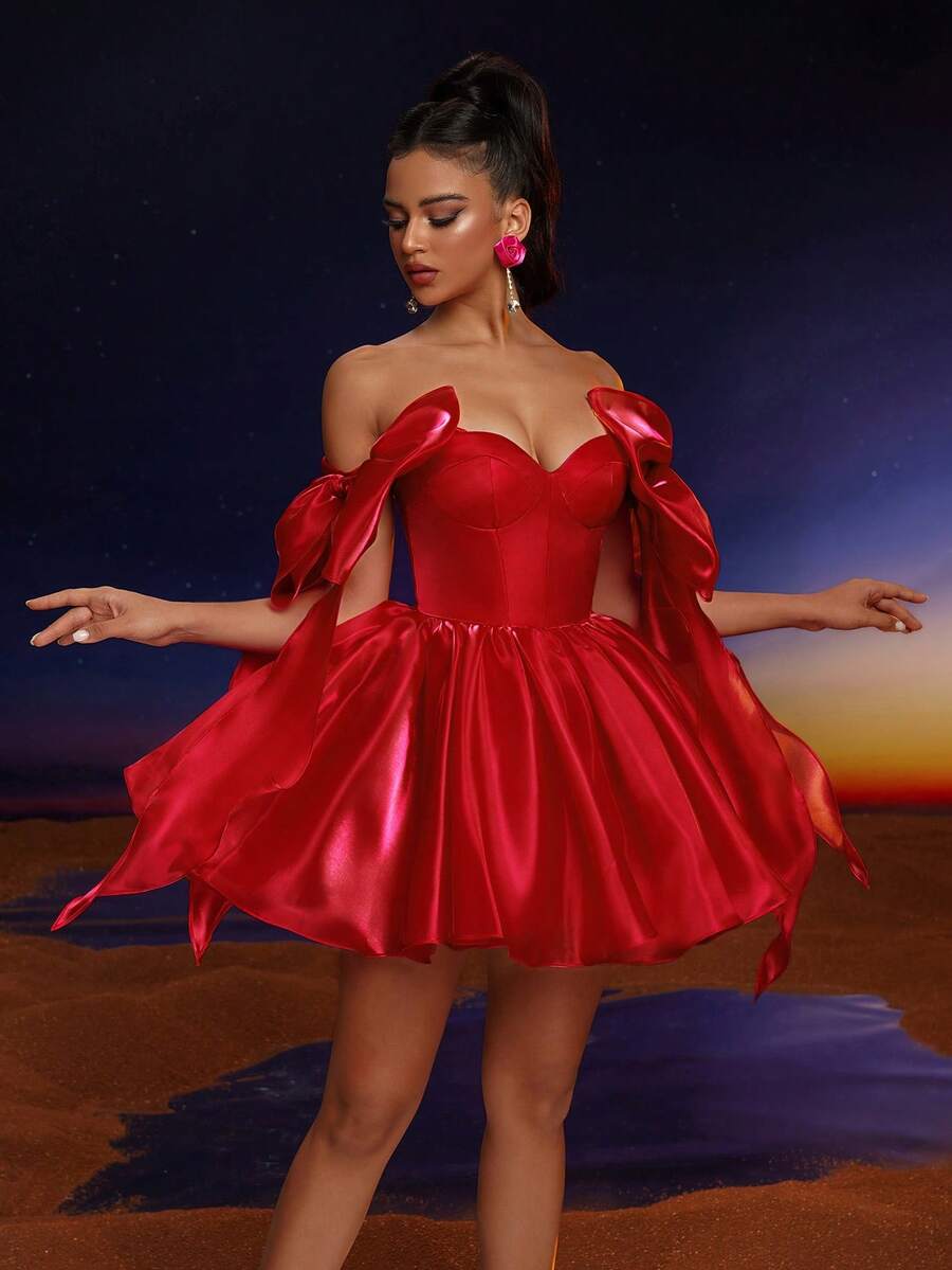 Red Homecoming Dresses Mini Cocktail Evening Party Gowns Off The Shoulder Short Prom Gown With Ruffles Mini Birthday Graduations Formal Dress Custom M