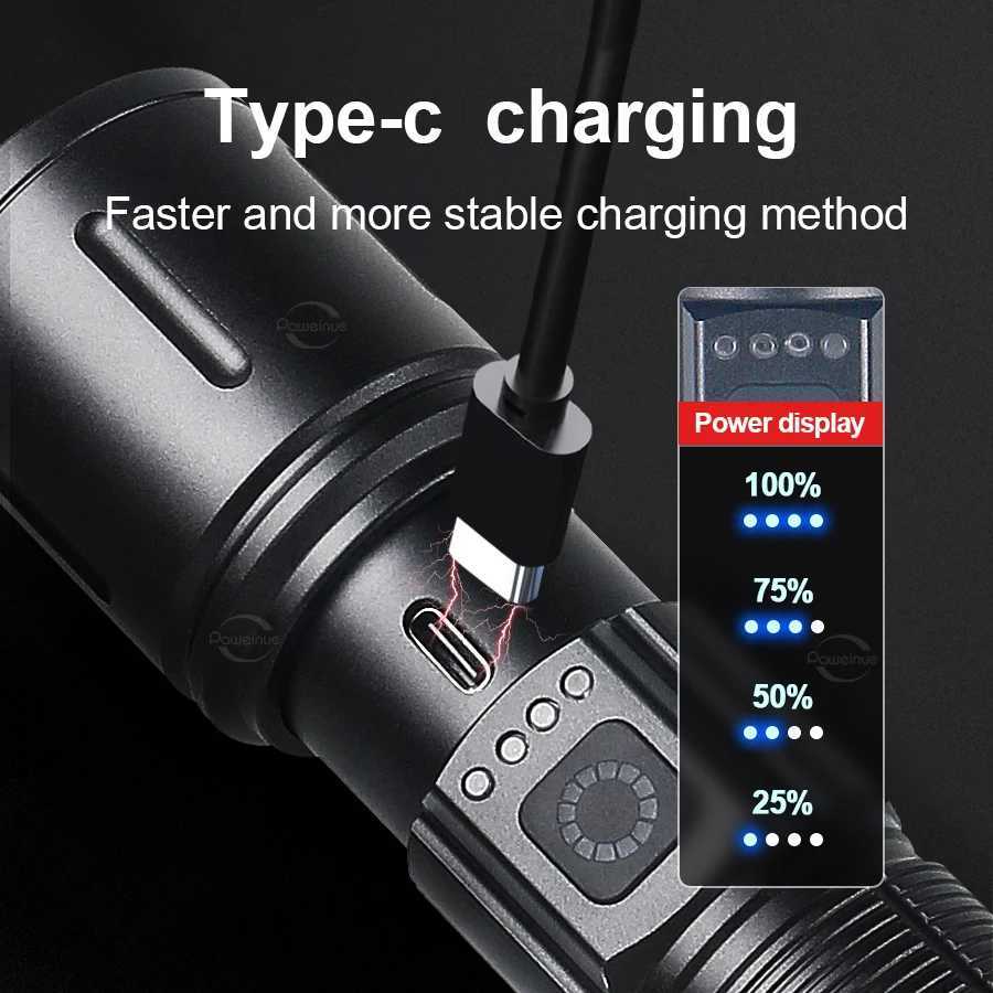 Ultra Bright Flashlight Portable Rechargeable LED Lamp High Power Tactical Lantern Waterproof Torch Outdoor Fishing Camping Lamp C250915