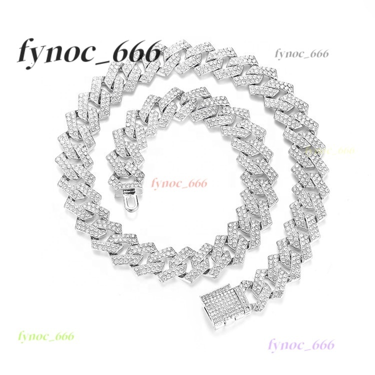 Hot Sale Golden Supplier Cuban Link Chain Diamond Embellished Alloy Necklace for Men Gift Gold Silver Plated