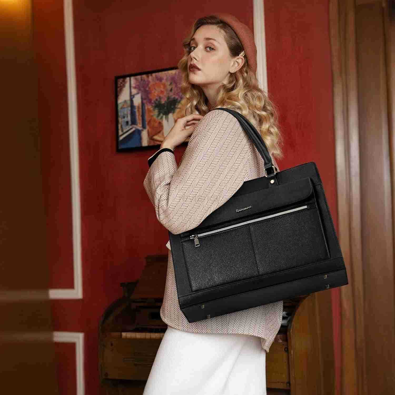 Laptop Bag for Women 156 Inch Laptop Tote Bag Business Office Work Bags Professional Briefcase Waterproof Leather PU Computer Bag Teacher Shoulder Bag