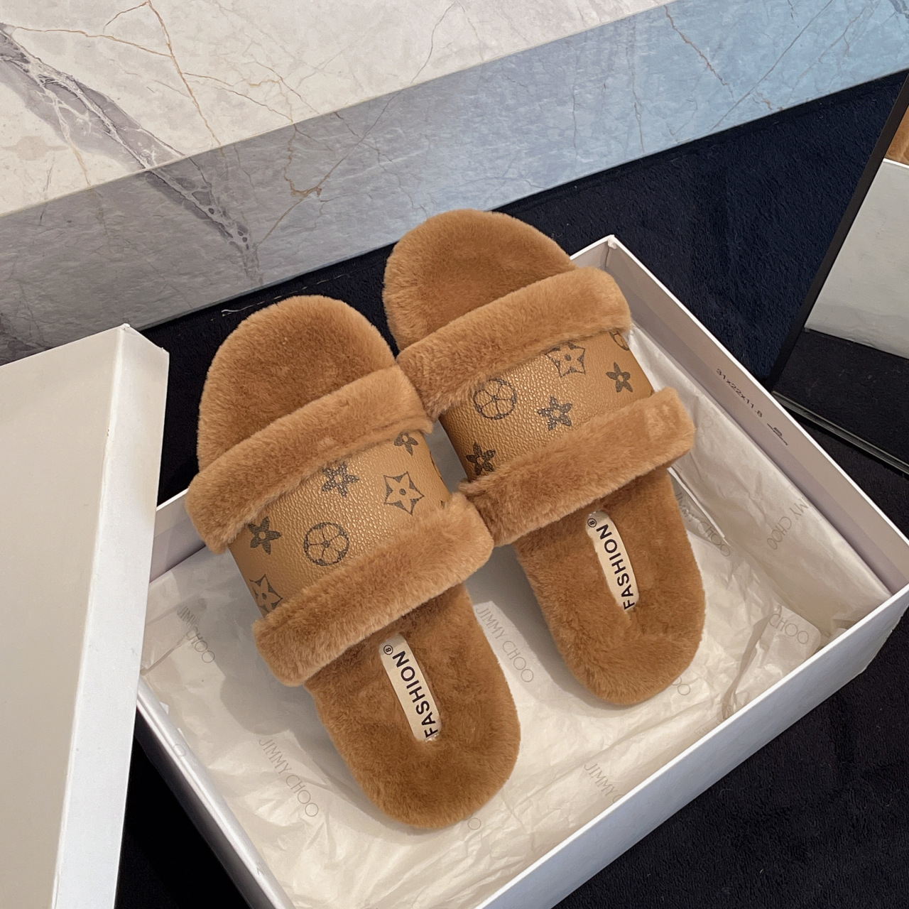 Designer Slippers Cross-border Autumn/Winter New Style Flip-flops, Wool Slippers 2025 Home Patchwork Cotton Slippers, Foreign Trade Women's Slipp