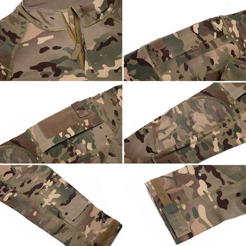 Mens Camouflage Tactical Combat Shirt Stretch Cotton 14 Zipper Uniform Shirts Long Sleeve Camo T ShirtXJ250915