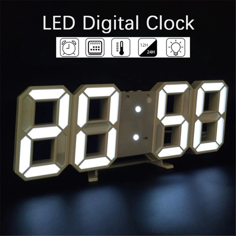 3D LED Digital Wall Clock Alarm Clock Modern Design for Home Living Room Office Bedroom Table Desk Glow Night Clocks Display