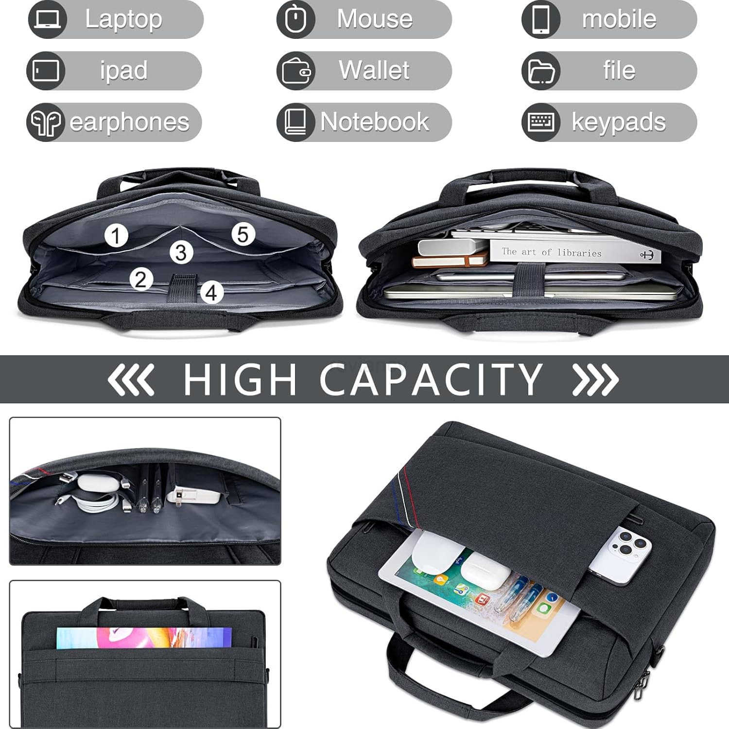 Laptop Shoulder Bag for Man Work Briefcase Slim Computer Carrying Case Handbag with Shoulder Strap BlueW250914