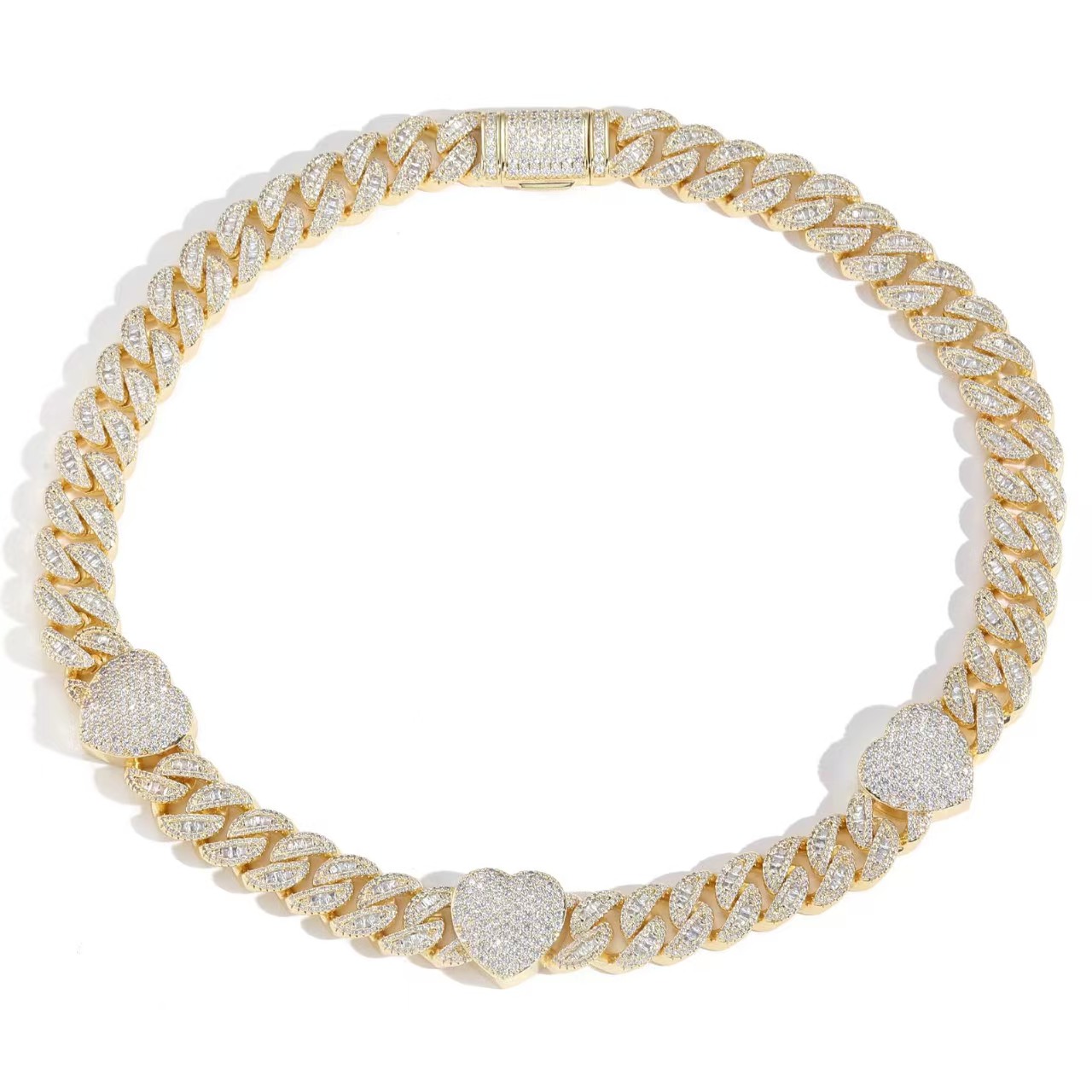 Classic full-diamond moissanite Cuban chain street hip-hop heart-shaped necklace