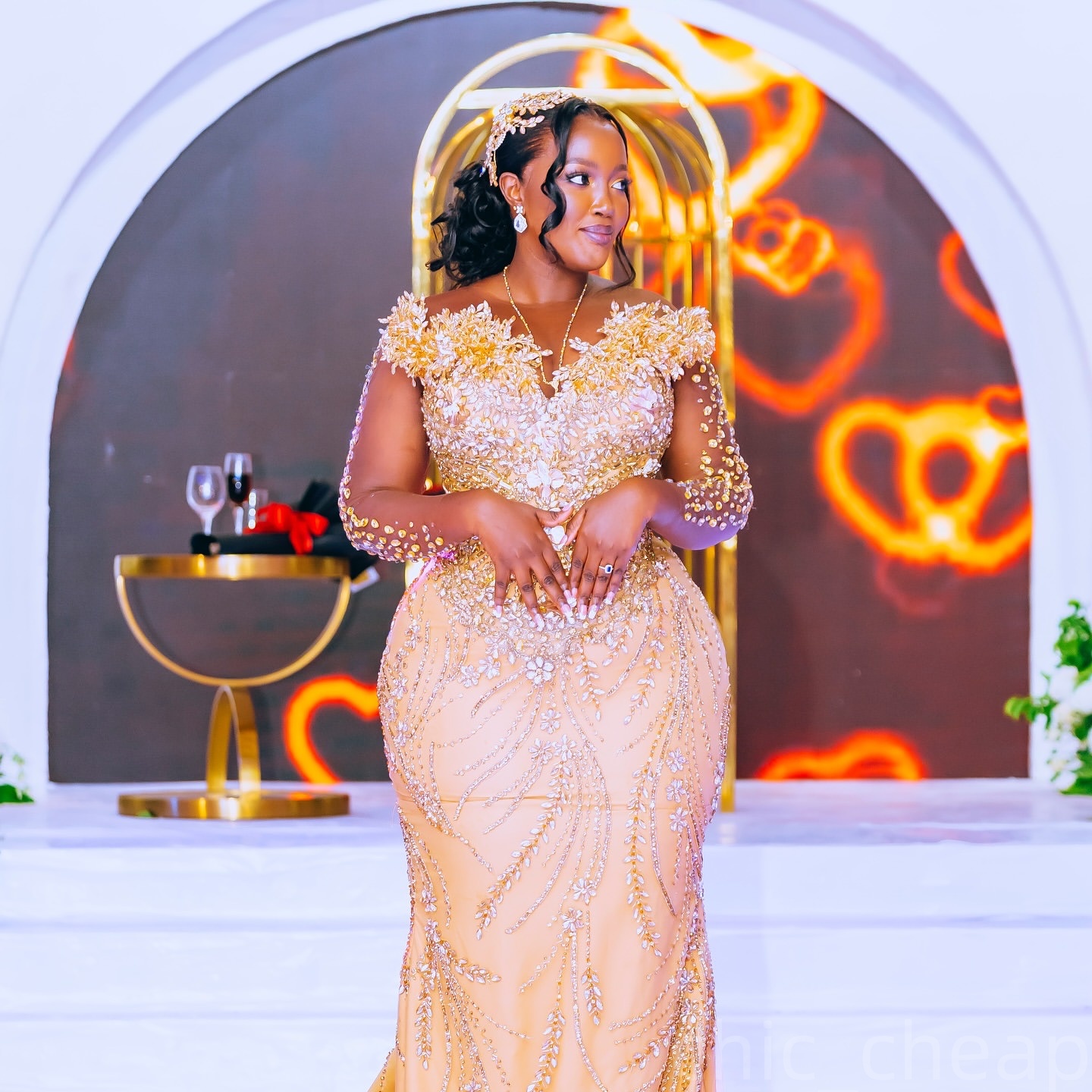 Aso Ebi Gold Mermaid Prom Dresses 2025 Sheer Neck Crystals Luxurious Evening Formal Party Second Birthday Engagement Gowns Plus Size Dress For Special