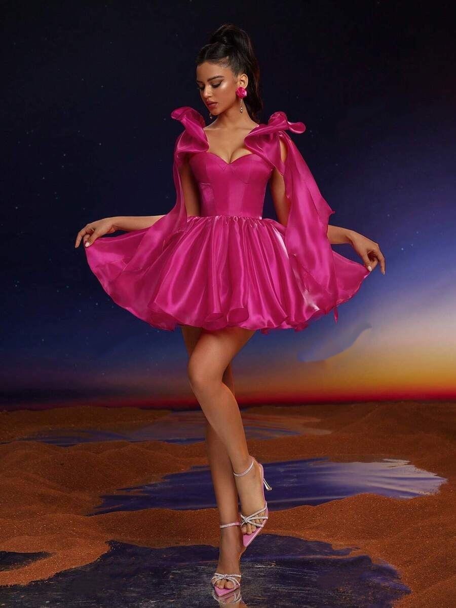 Red Homecoming Dresses Mini Cocktail Evening Party Gowns Off The Shoulder Short Prom Gown With Ruffles Mini Birthday Graduations Formal Dress Custom M