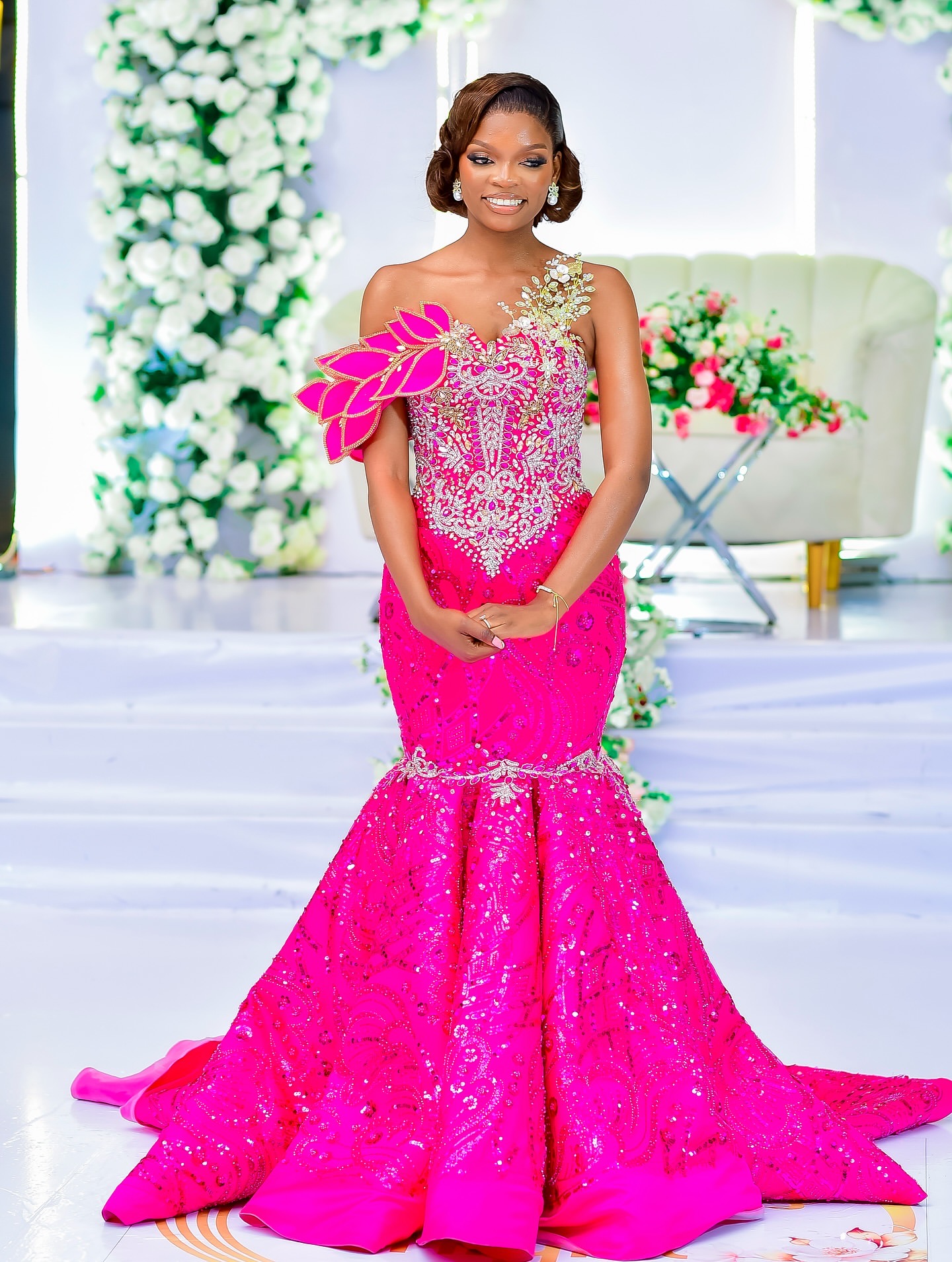 Aso Ebi Fuchsia Mermaid Prom Dresses 2025 Lace Crystals Florals Evening Formal Party Second Birthday Engagement Gowns Plus Size Dress For Special Occa