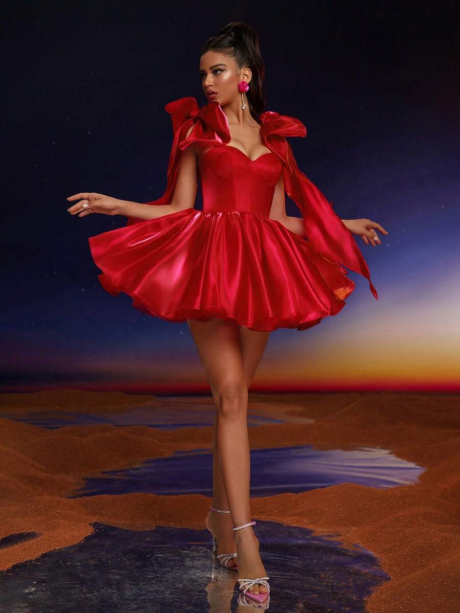 Red Homecoming Dresses Mini Cocktail Evening Party Gowns Off The Shoulder Short Prom Gown With Ruffles Mini Birthday Graduations Formal Dress Custom M