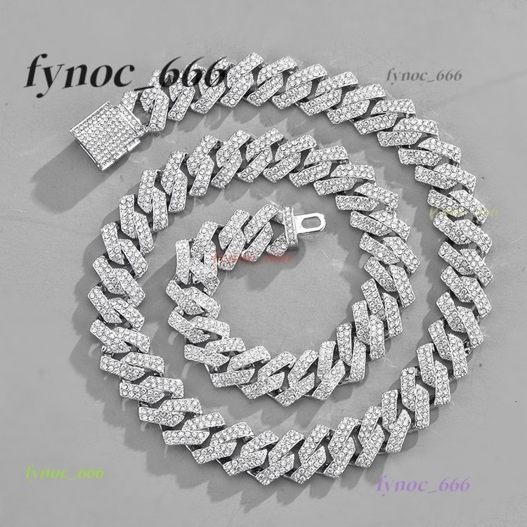 Hot Sale Golden Supplier Cuban Link Chain Diamond Embellished Alloy Necklace for Men Gift Gold Silver Plated