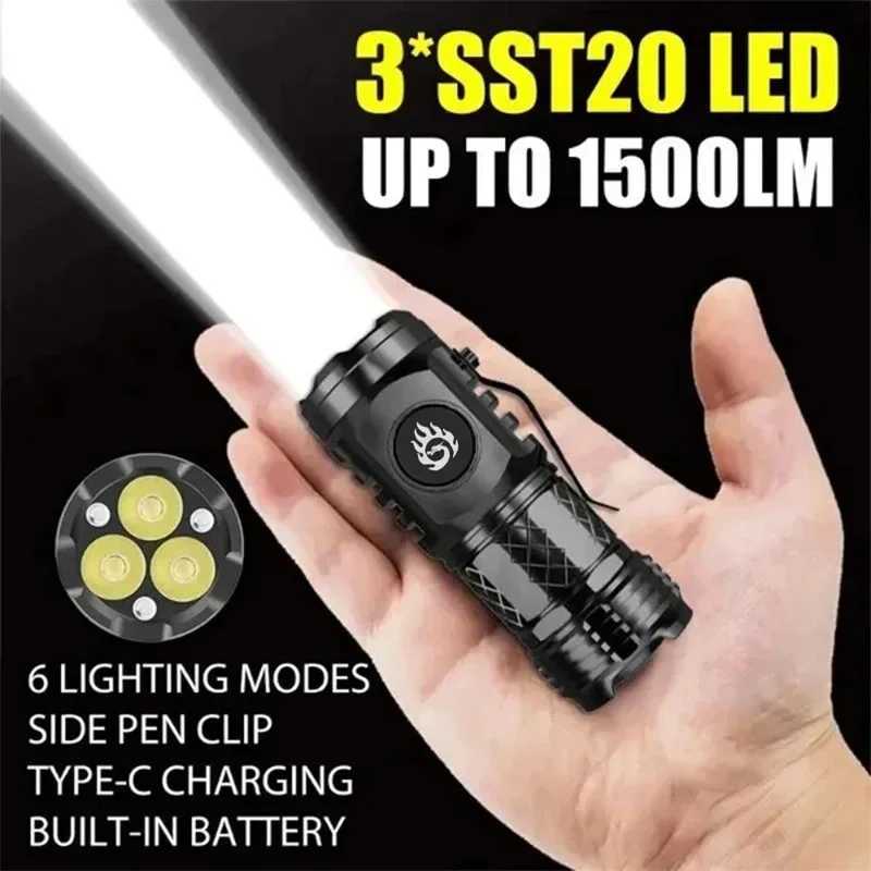High Quality 3SST20 LED Flashlight 18350 Super Bright Torch Rechargeable USB Light Waterproof with CAP CLIP for Hiking Camping C250915