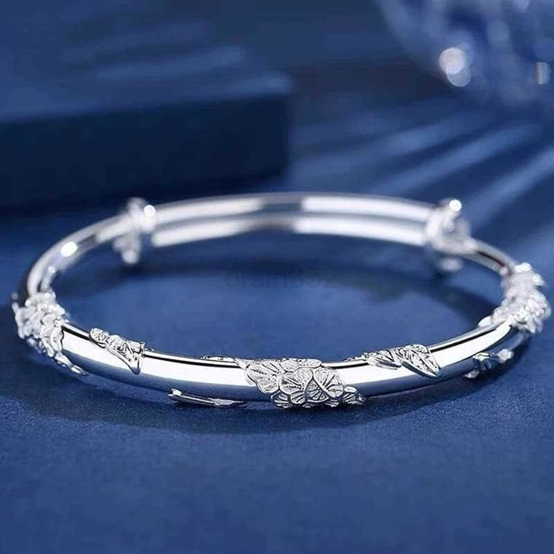 Silver Bangle Bracelets for WomenFashion Jewelry Simple Adjustable 925 Silver Cuff Bangles for Women Mom Wife Valentine Mothers Day GiftW250915