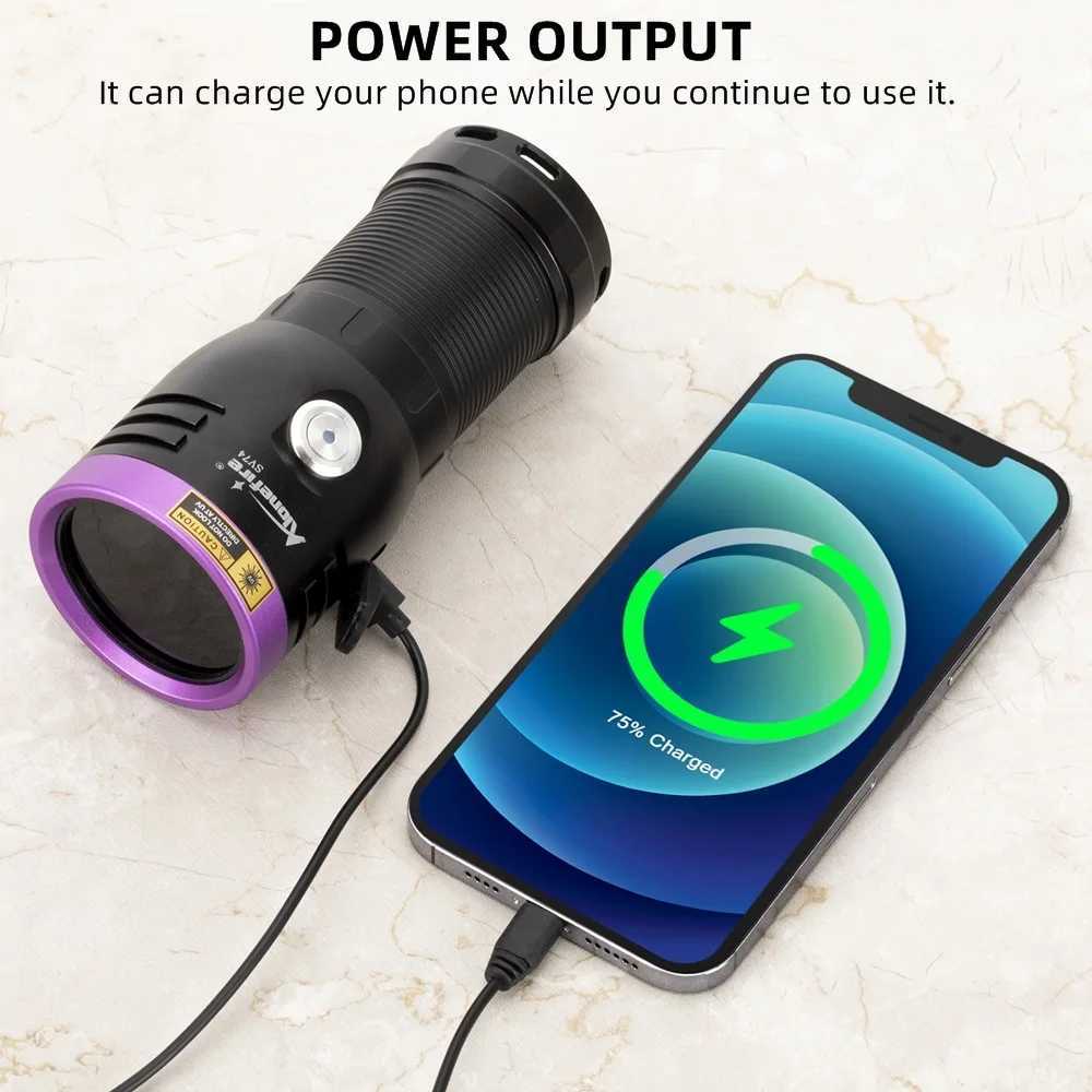 120W 6x Led 365nm High power UV Flashlight USB Charging Black light Curing Money Ore Scorpion Pet Stains Cat Tinea Marker Torch C250915