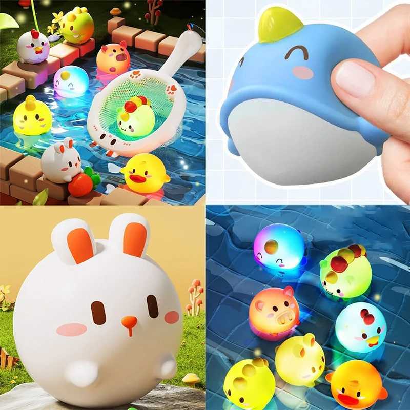 Random Animal Light Up Baby Bath Toys Toddler with Fishing Net Bath Tub Toys for Baby Swimming Water Baby Shower for Kids C250915