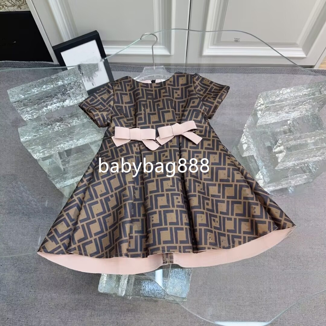 Brand girls dress Cute pink design princess dress kids designer clothes Summer Lapel design partydress Short-sleeved baby skirt size 90-160CM C5