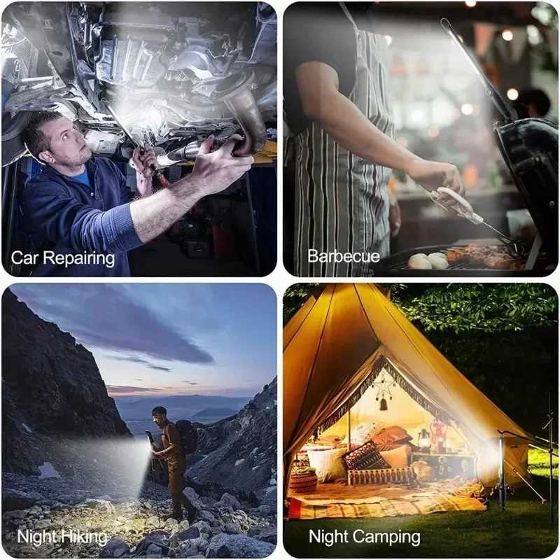 124PC LED Flashlight Magnetic Work Light USB Rechargeable Torch Hook Portable Lantern Inspection Light Camping Car Repair Lamp C250915