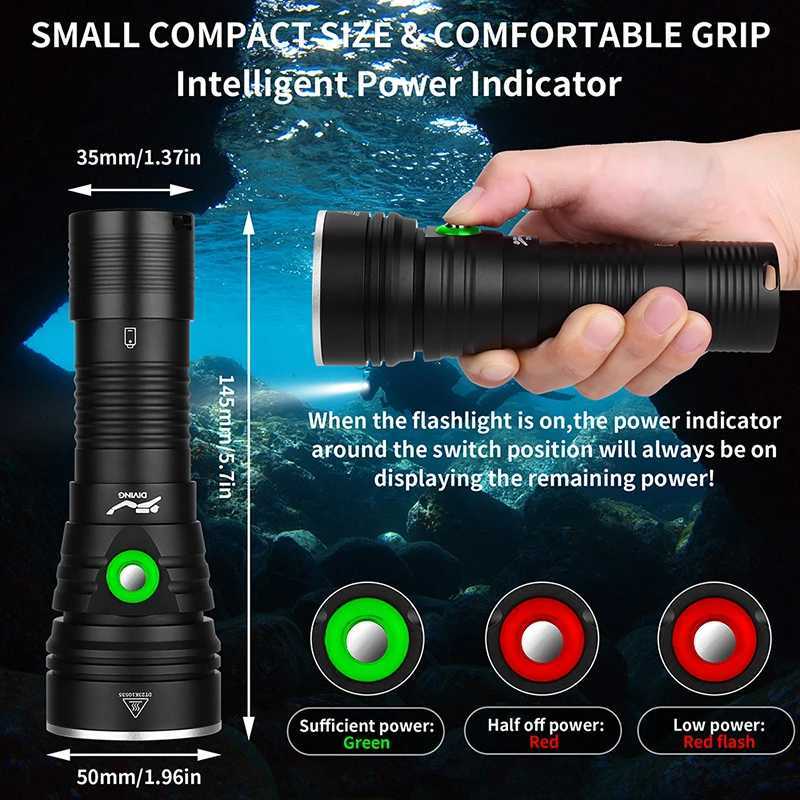 HISWN W76 2000LM P70 LED Diving Flashlight IPX8 18650 rechargeable led flashlight 5 Modes SOS for Scuba Fishing Hiking C250915