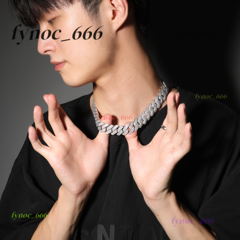 Drop Shipping Hip Hop Iced Out 3 Rows Cubic Moissanite Cuban Chain 20mm Prong Miami Cuban Link Chains Necklaces for Men Women