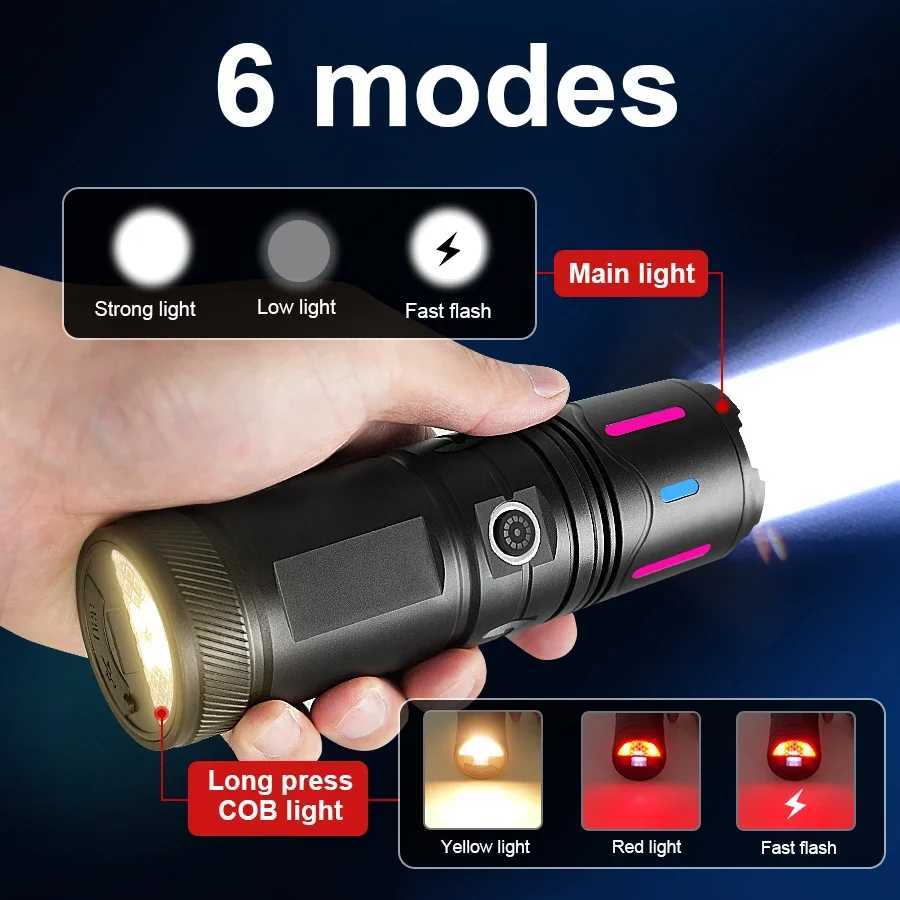 Powerful Flashlight 3000000LM Super Bright Tactical Flashlights With COB LED Lights Camping Lantern USB Rechargeable For Outdoor C250915