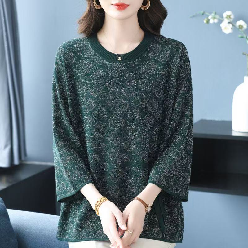 plus size women's new long sleeve high waist printed banquet dress mid-length skirt D02603