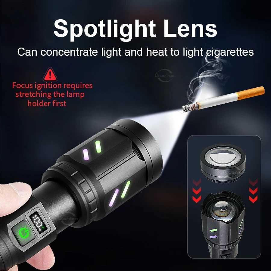 Ultra Powerful Flashlight Concentrating Ignition Flashlight Waterproof Military Tactical Lamp Outdoor Camping Adventure Torch C250915