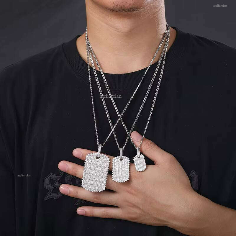 New Arrival Hip-Hop Jewelry Pure Sier Micro Pave VVS Moissanite Ice Out Pearl Dog Tag Pendant Necklace