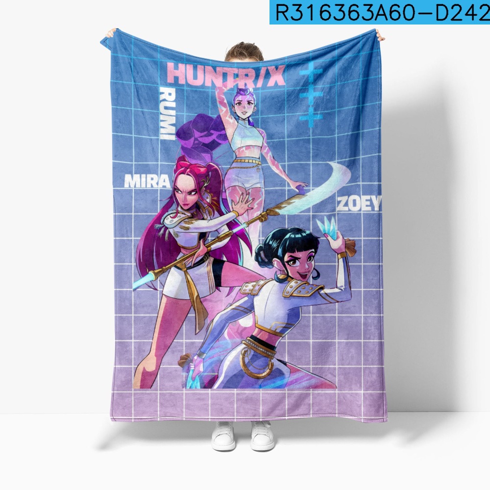 Huntrix Flannel Blanket Demon Hunters Movie Graphic Throw Blanket Vintage Throw Blankets Kpop Concert Gift Witch Squad