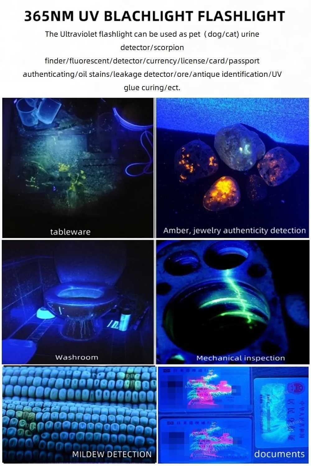 120W 6x365nm UV Powerful Ultraviolet Flashlight USB Rechargeable Blacklight Torch Curing Money Ore Scorpion Fluorescent Detector C250915