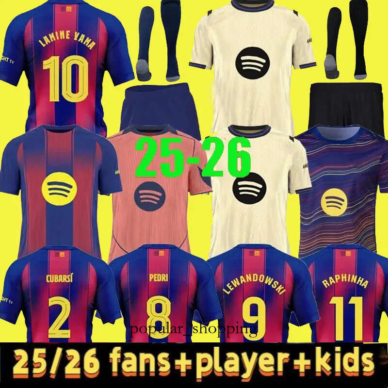 25 26 LAMINE YAMAL PEDRI GAVI Soccer Jersey Camiseta De Football Shirt LEWANDOWSKI FCB Player Version F. DE JONG RAPHINHA 2025 2026 Men Kids Kit Uniforms 3E6