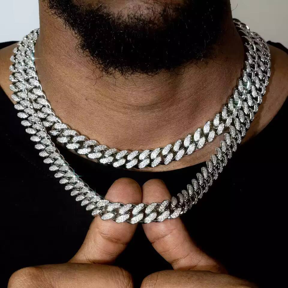26 Inches 614mm VVS Quality Moissanite Diamond Necklace 925 Sterling Silver Cuban Link Chain Iced out Hip Hop Style