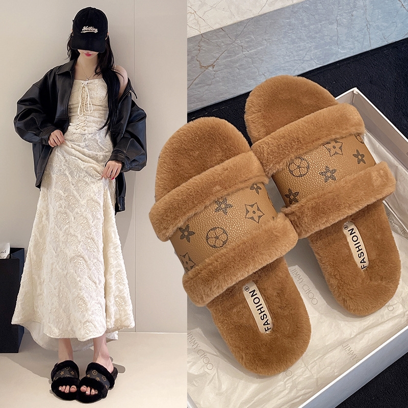 Designer Slippers Cross-border Autumn/Winter New Style Flip-flops, Wool Slippers 2025 Home Patchwork Cotton Slippers, Foreign Trade Women's Slipp