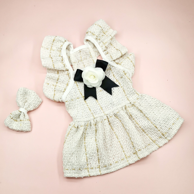 Chanel Style Black White Clothes Spring and Autumn Small Dog Teddy Pet Apparel Little Cat Dress